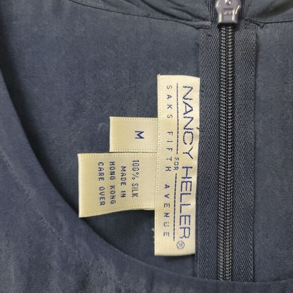 NANCY HELLER For Saks Fifth Avenue Blue Silk Sleeveless Sheath Maxi Dress, M - Picture 5 of 7